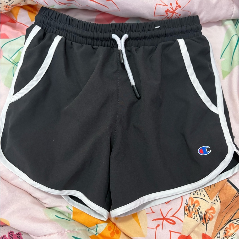 Champion Black Athletic Shorts with White Piping